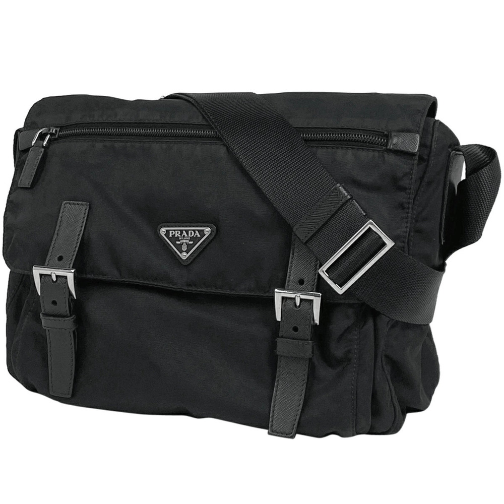 Prada Logo Plate Shoulder Bag Messenger Nero Black